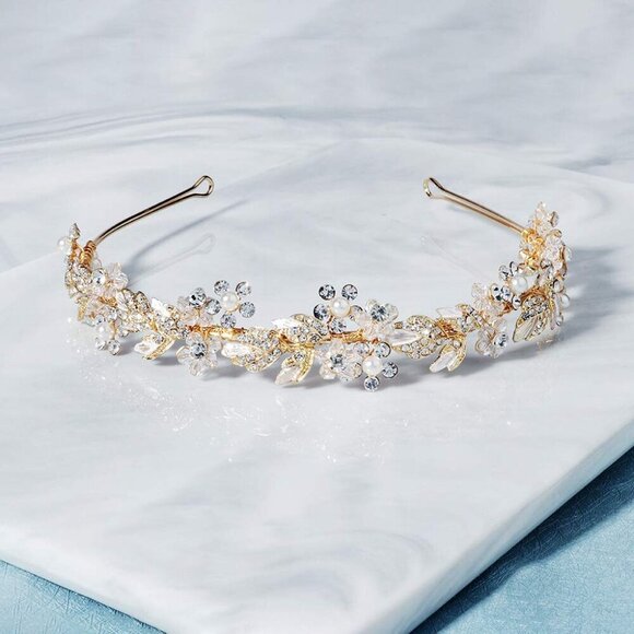 Bridal Rhinestone Headband Gold Hair Jewelry Wedding Accessories main image 5